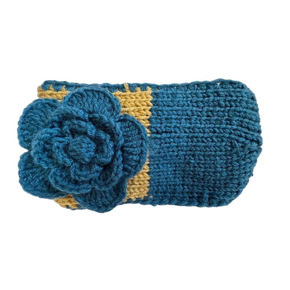 Zia Womens Headband Bandana Teal Flower Crochet Knitted Cottage Boho Hippie NEW